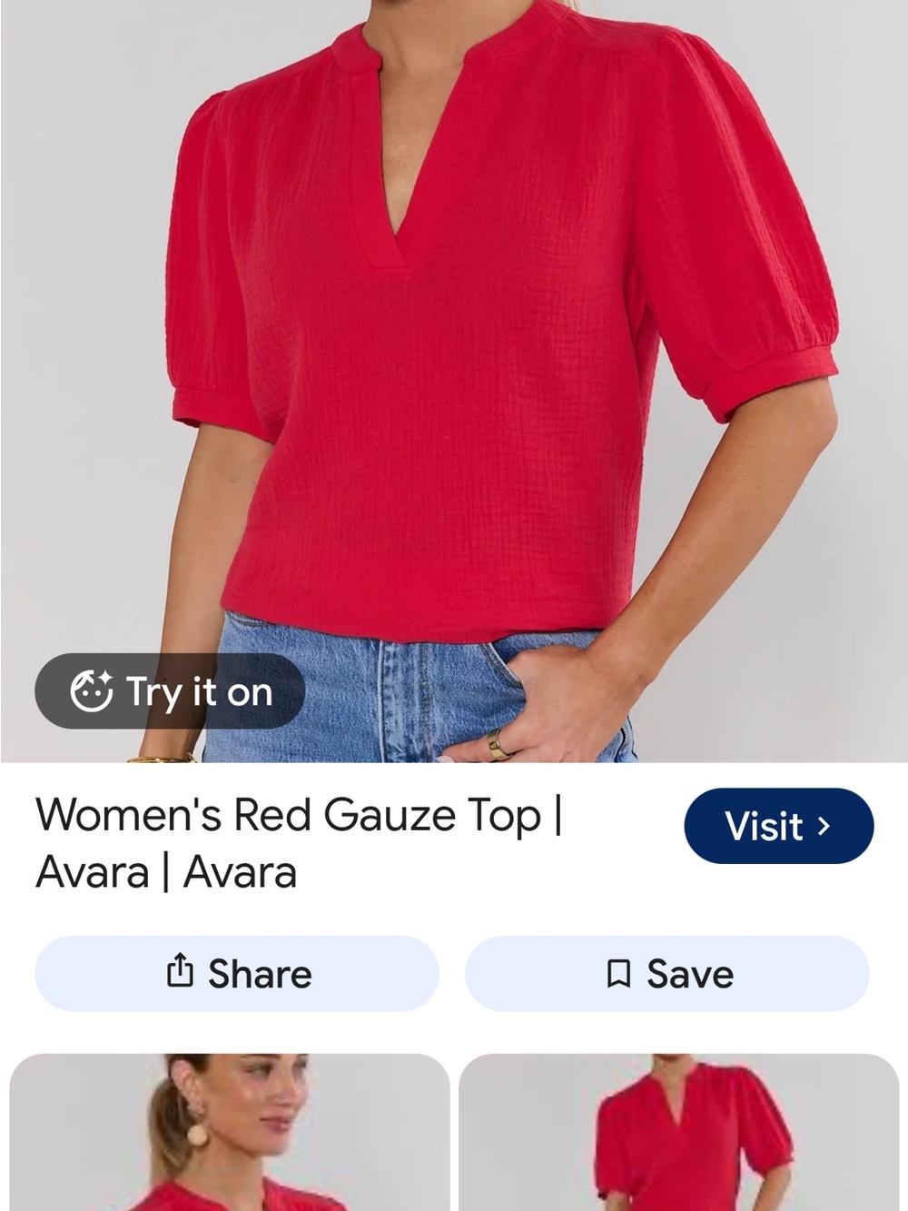 Avra Bright Red Split-Neck Textured Blouse